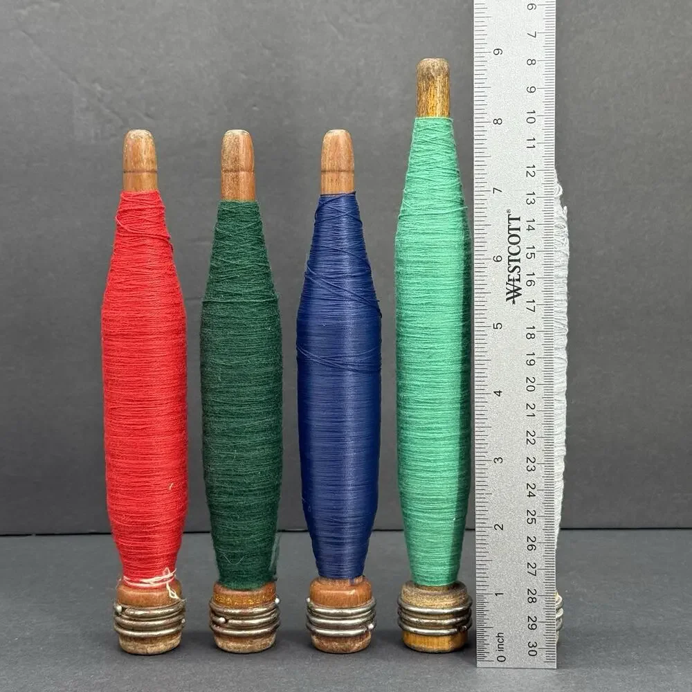 Set Of 5 Vintage Wooden Yarn Thread Wool Spool Spindle Bobbin Wood Loom 8''/9''
